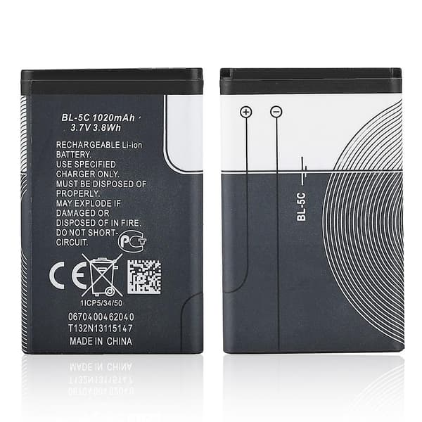 Erstatningsbatteri Miljøvennlig litiumbatteri kompatibelt med Nokia BL-5C 1020 mAh 3.7