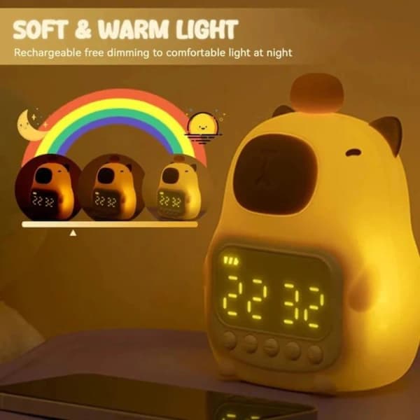 Capybara-shaped Digital Alarm Clock with LED Display and Night Light | Snooze Function, Timer, and Temperature Display | Kids' Bedside Clock, Bed