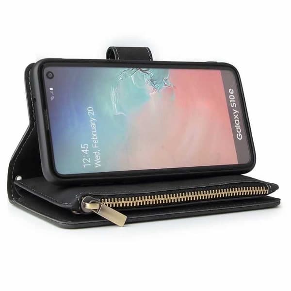 Samsung S10e Multifunctional Wallet Case Zipper 8-Compartment Svart black