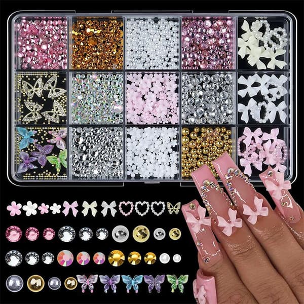 3D Neglekunstdekorasjonssett Harpiksrosetter Perleformer DIY-utsmykning 2