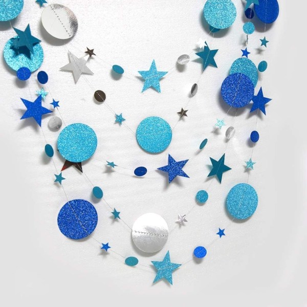 Isblå silver cirkel prick girlang kit för marinblå Twinkle Little Star partydekoration