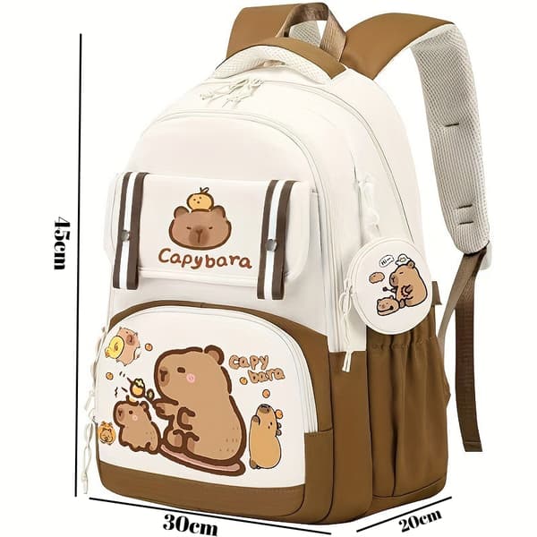 Cute Capybara Student Backpack, Lightweight Kids Backpack with Coin Purse for Primary and Secondary School Students (Purple)