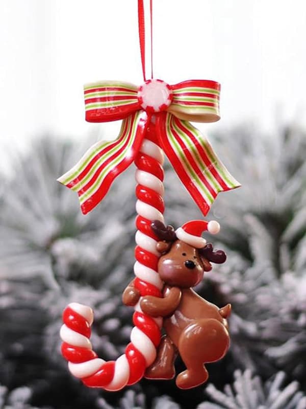 Set med 3 julgransprydnader i form av sockerrör 11,9 cm små sockerrör med tomte, snögubbe, ren, Chris