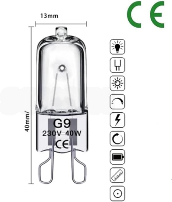 10-pack G9 halogen bulbs 18W warm white light for ceiling lamps and table lamps