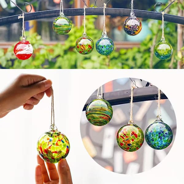 6 handblåsta julgranskulor i glas