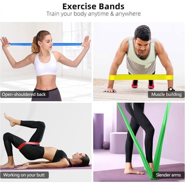 Modstandsbånd til styrketræning (5 stk.) Silikone modstandsbånd til arme, Pilates og yoga - 5 modstandsniveauer
