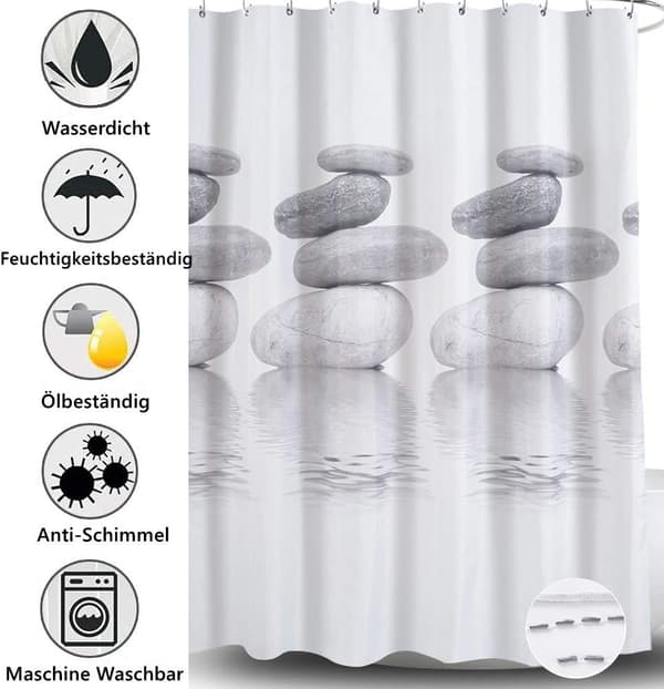 Grå Pebble Duschdraperi, 120*180CM Mögelresistent och Vattenavvisande Duschdraperi med 12 Cu