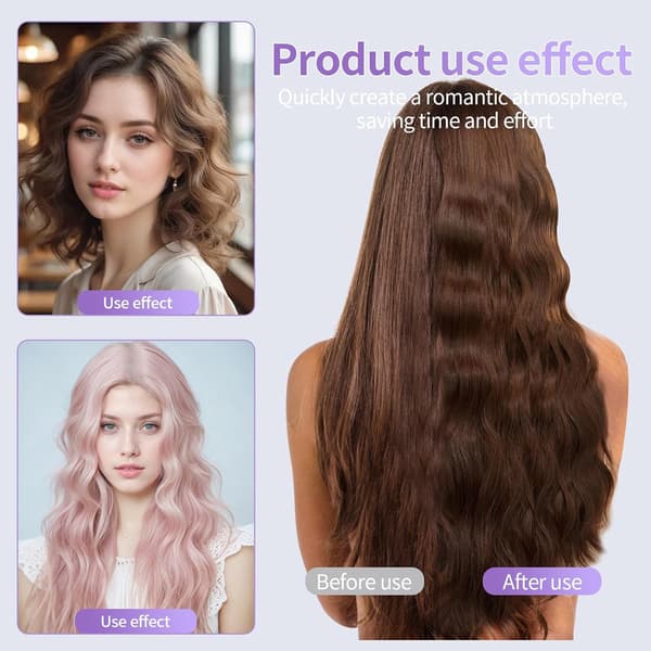 Wavy Curling Iron, French Egg Roll Curling Iron, V-Shaped Ceramic Hair Crimper for Large Waves Pink