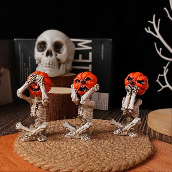 3 stk Halloween Gresskar Skjelett Dekor Halloween Søt Liten Gresskar Spøkelsesfigur
