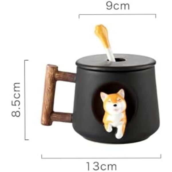 3D söt hund kaffemugg i keramik, tekoppar med lock och sked, tecknad Shiba Inu-mugg, inbäddad djur Outsi