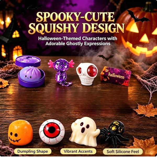 2026 Halloween Dumpling Klemmeleker, 8 Overraskelses Dumpling Klemmeleker, Stresslindrende Sensoriske Håndleker, Perfekt for Halloween Julekalendere