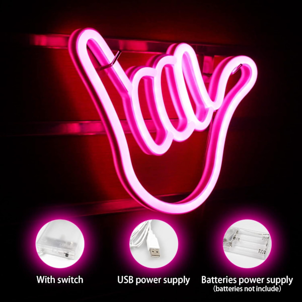 Finger Neon Sign Lucky Gesture Rosa Neon Neon Ljusskylt Handformade Neonljus för Sovrum Bar