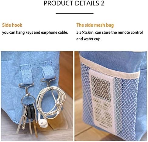 Sänghängande förvaringsväska, bomullslinne, stor kapacitet, enkel installation för våningssängar, studentrum, 2-pack, vit och blå