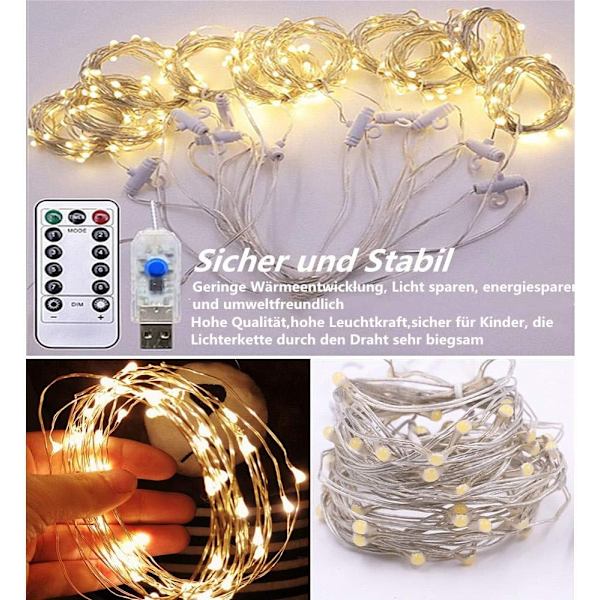 Ljusslinga utomhus 3x3m, 300 LED USB-slinga, juldekoration fönsterbelysning