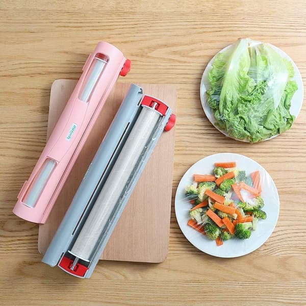 Magnetisk plastfolieskärare med dolt blad, giftfri ABS köksfoliedispenser - Blå