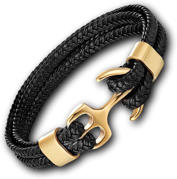 Højkvalitets vævet ægte læderarmbånd med anker til mænd