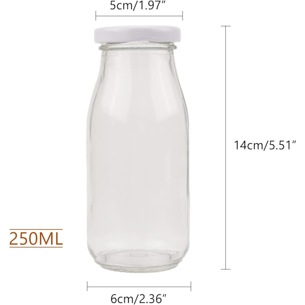 3-pack 250 ml glasmatningsflaskor med snyggt vitt lock, liten glasburksdekoration