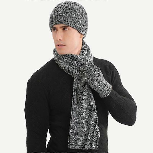 Vinter Herr 3-delars Set Stickad Ullmössa Halsduk Handskar Dagl...