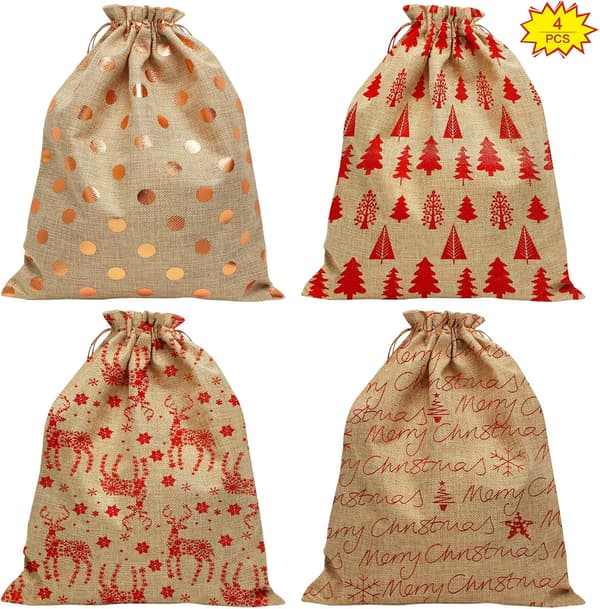 10 st julklappspåsar med dragsko, 30x40cm linne julklappsförpackningspåsar återanvändbara julgodispåsar
