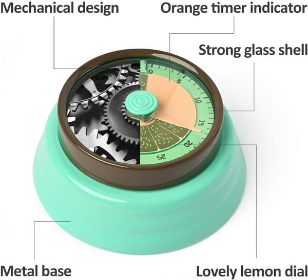 Icke-tickande analog visuell timer, tyst magnetisk baksida timer för matlagning klassrumsstudier