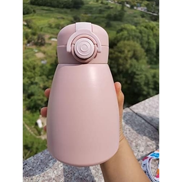 Kawaii vattenflaska, sugrör och stor mage kopp isolerad kallvattenflaska (500ml, rosa)