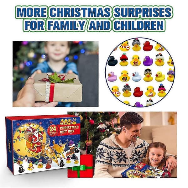 24-dagers julekalender med 24 rom, søte gummiandleker, adventsblindboks, julegave til barn