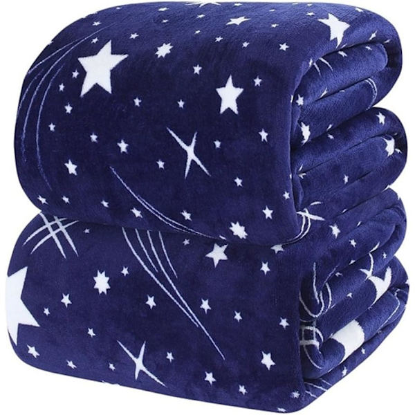 Mörkblå mjuk flanell babyfilt, varm lätt plysch filt fleece soffa sängöverdrag, stjärna