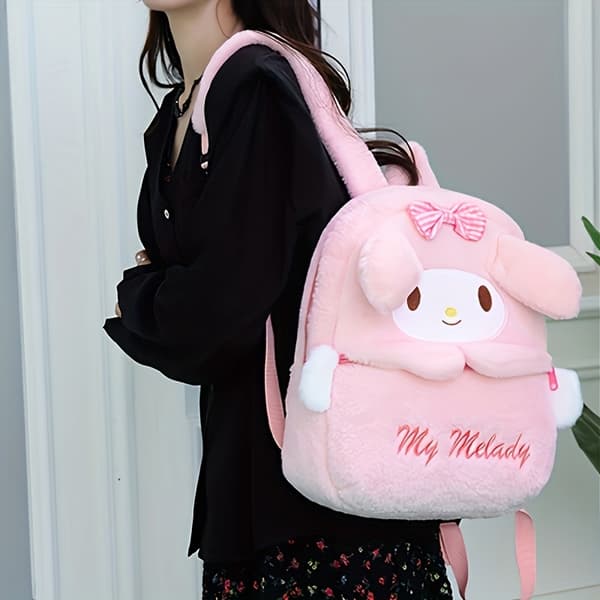 Sanrio My Melody Large Capacity Backpack, Soft Shell, Cute Cat Design, Nylon Polyester, None, Zipper, Ideal for Autumn Winter Melody