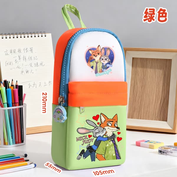 New Cartoon Zootopia Multi-layer Pencil Case, Large Capacity, Cute Cartoon School Supplies Box for Students Black red Black red 2