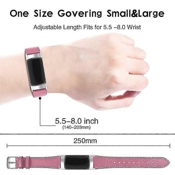 Fitbit Charge 6/5 Ægte Læder Justerbar Rem - Premium Lyseblå Rem Blå Blå Pink Fitbit Charge 6