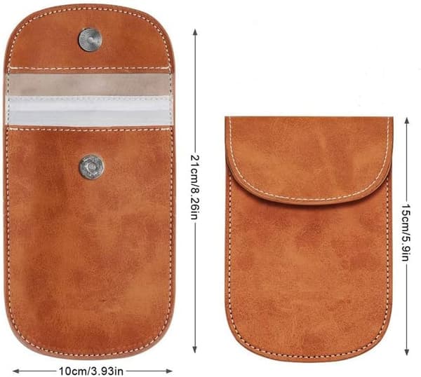 Faraday RFID Signal Blocking Pouch - Genuine Brown Leather, for Car Keys, RFID Blocking, Key Holder, Key Ring, Anti-Theft, Security, Key Protection