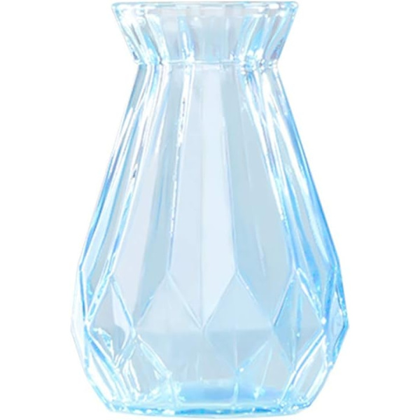 Vas blå transparent tung glasvas origami blomsterarrangemang grön växt hydroponisk dekoration