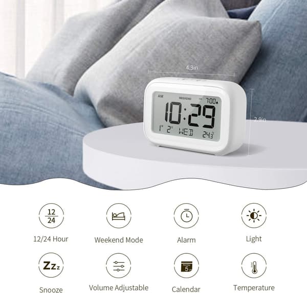 Digital väckarklocka för sovrum, resor, kontor - Modern minimalistisk stil med LCD-display, volymjustering