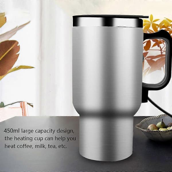 Bil Termosmugg 12.0V 450ml Rostfritt Stål Uppvärmd Resemugg Silver