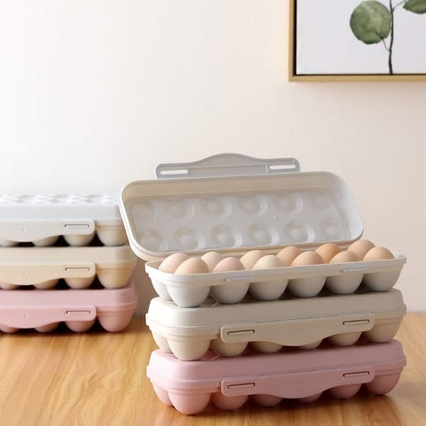 Set med 2 äggställ för kylskåp - Plast - För 12 ägg - Med lock - Rosa