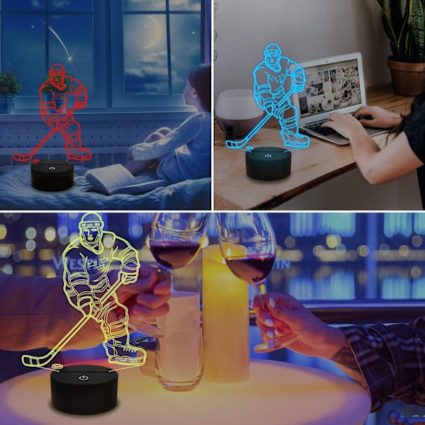 2025 Nya 3D Nattlampor Ishockey Atlet 3D Illusion Sänglampa 16 Färger Ändras med Fjärrkontroll Bästa Födelsedagspresenter för Män Kvinnor