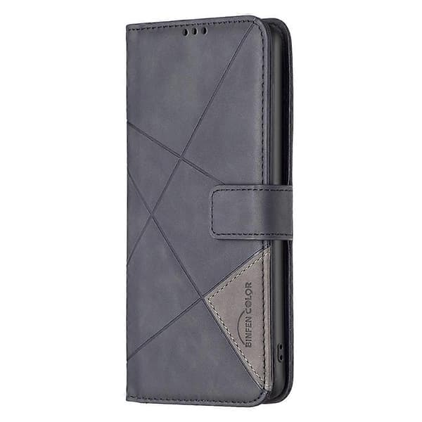 Magnetisk lukning Rombe-mønstret Læder Telefoncover Sort Black For Realme C61 / C63