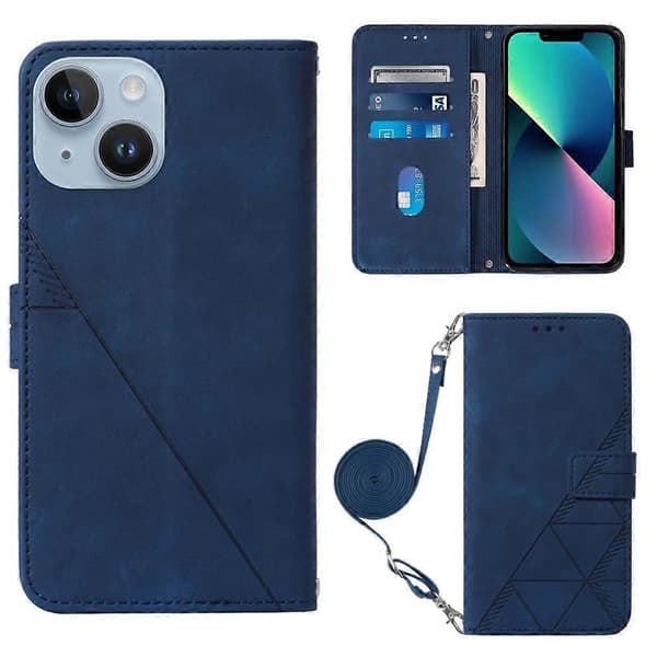 Crossbody 3D präglad flip-läderfodral Blu Blu Blue For iPhone 15