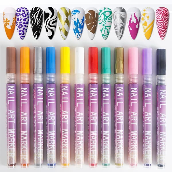 12 Pcs Nail Art Pen Marker Set 0.5mm Fine Tip for Precise Graffiti Drawing