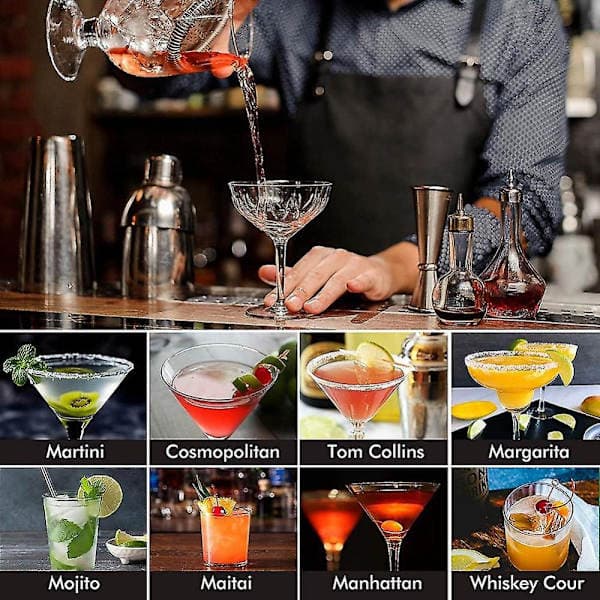 Cocktail Shaker Sæt - Rustfrit stål Sølv 5 dele