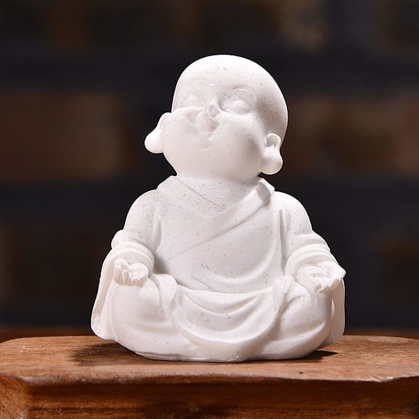 2 Maitreya-statyer, hantverk i stengods Söta Feng Shui-statyer Små munkprydnader Be