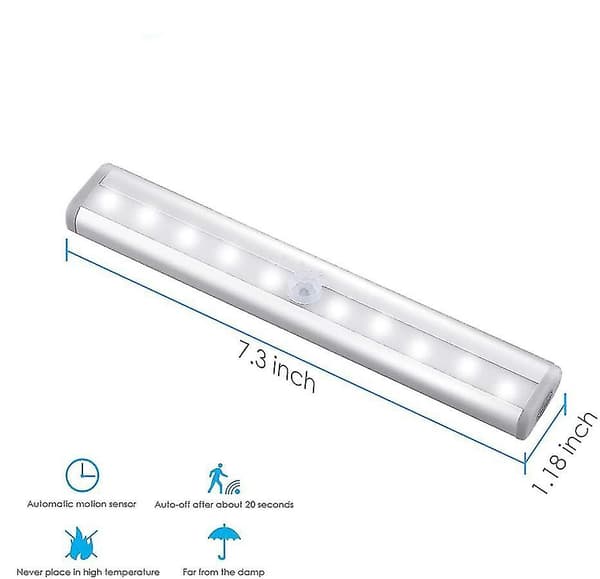 Rörelsesensor Ljuslist, (10 Led, 3 Pack) Garderob Trådlös Lampa