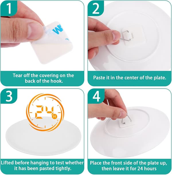 20 Pieces Invisible Plate Hangers for Wall, Self-Adhesive Plastic Wall Hooks for Hanging Plates