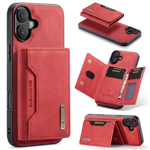 iPhone 17 Skal læderfodral DG.MING M2 Series 3-Fold Kortholder Röd