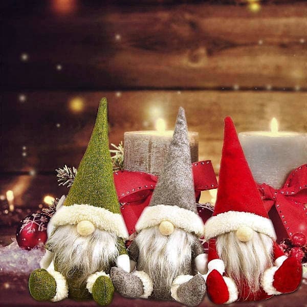 3-delars juldekorationsset, tomte ansiktslös docka, skyltfönster julmaterial [D]