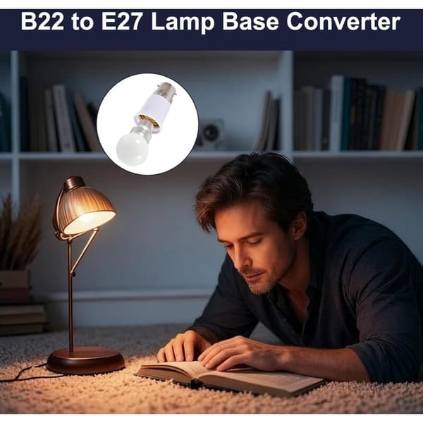 6-delt B22 til E27-adaptersæt, bajonetfatningskonverter, kompatibel med LED-, gløde-, halogen- og CFL-pærer, til hjemme- og kontorbelysning