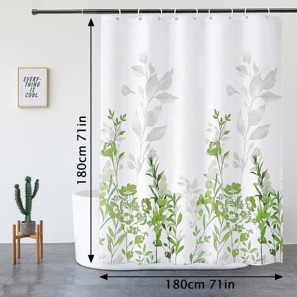 Dusjforheng 180x180cm, maskinvaskbart vanntett polyesterstoff med vektet kant og 12 baderomskroker, grønt blomstermønster
