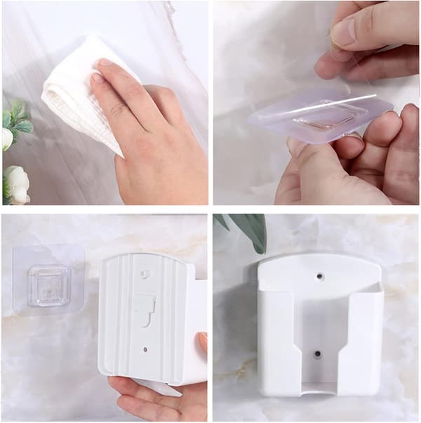 2 st Universal Remote Control Wall Mount Abs Remote Control Holder Wall Mount Glued Storage Box For (White)