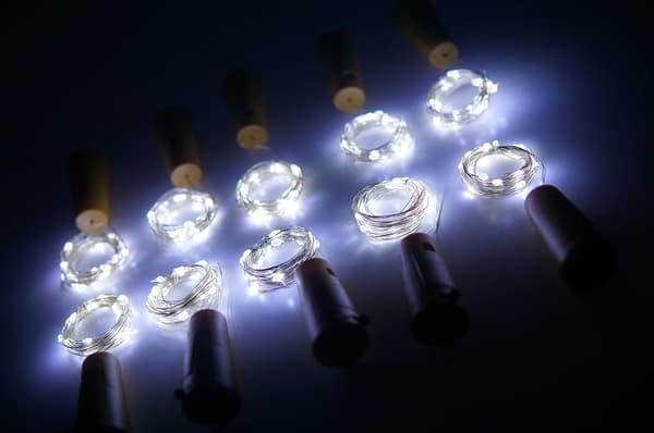 Vinflaskelampor med kork, 10-pack batteridrivna LED-korkformade silvertrådar