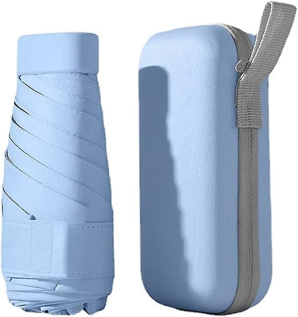 Mini Hopfällbart Paraply, 6 Hopfällbara Paraplyribbor, Mini Fickparaply - Blå